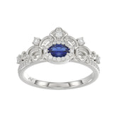 14K White Gold 0.45Ct Blue Sapphire & Round Diamond Engagement Ring For Women Oval Natural Sapphire Fashion Ring (Oval Blue Sapphire 0.30Ct)