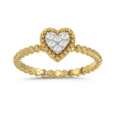 Ladies Halo Ring 0.10Ct Heart Shape Round Diamond 10K Yellow Gold
