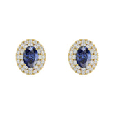 Luxury 14K Yellow Gold Earrings With Oval Sapphire And Round Diamond Accents. A Classic And Elegant 1.88Ct Fine Jewelry Design For Her.