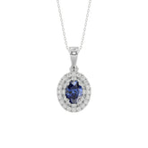 Elegant 14K White Gold Ladies Pendant Featuring Oval Sapphire And Round Diamond Accents 1.16Ct Includes Chain For A Complete Luxury Look.