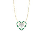 LADIES PENDANT 0.35CT ROUND/GREEN EMERALD BAGUETTE DIAMOND 14K YELLOW GOLD