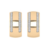 LADIES HOOPS EARRINGS 0.13CT ROUND DIAMOND 10K YELLOW GOLD