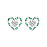 LADIES EARRING 0.50CT ROUND/GREEN EMERALD BAGUETTE DIAMOND 14K YELLOW GOLD (GREEN EMERALD BAGUETTE 0.32CT)