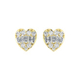 0.25CT Diamond Heart Shape Earrings In 10K Yellow Gold Round & Baguette Diamond Fashion Earrings For Women