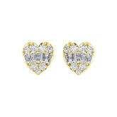 LADIES EARRINGS 0.25CT ROUND/BAGUETTE DIAMOND 14K YELLOW GOLD