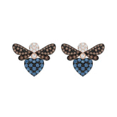 14K Rose Gold Ladies Butterfly Earring With Colorful Diamond Accents In Blue, Dark Brown, And Round Cuts. A Stylish 0.75 Ct Jewelry Earring