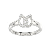 Ladies Lucky Horseshoe Fashion Ring 0.10Ct Round Diamond Sterling Silver White – Double Horseshoe Fashion Jewelry