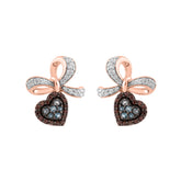 Elegant 0.50Ct Blue & Dark Brown Round Diamond Heart Shape Fashion Earring For Women In Rose Gold
