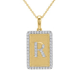 Elegant Ladies 0.20Ct Round Diamond “R Alphabet Fashion Pendant With Chain – 10K Yellow Gold