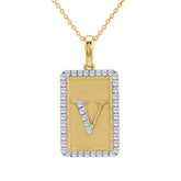 10K Yellow Gold letter 'V' Fashion Pendant With Chain - 0.20 CT Round Diamond Ladies Jewelry Gift