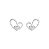 Elegant 10K White Gold Fashion Earrings Featuring A Double Heart Design With 0.15 Ct Round Diamonds. A Romantic And Stylish Ladies Jewelry