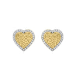 Sterling Silver Nugget Heart Stud Earrings With 0.10Ct Round Diamonds For Women