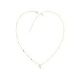 Stylish 10K Yellow Gold Ladies “K” Letter Necklace Featuring Round Ruby Diamonds And Pearl Accents. A Delicate And Personalized Fine Jewelry