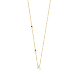 Stylish 10K Yellow Gold Ladies “R” Letter Necklace Featuring Round Ruby Diamonds And Pearl Accents. A Delicate And Personalized Fine Jewelry