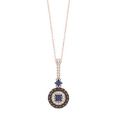 Luxury 14K Rose Gold Ladies Pendant With Chain Featuring Blue And Dark Brown & Round Diamonds. 0.50 Ct Elegant Jewelry Piece Perfect For Gifting.