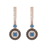 Beautiful 14K Rose Gold Ladies Hoop Earrings Featuring Multi-Color Diamonds In Blue And Dark Brown Shades.1.00 Ct Elegant Jewelry Design.