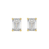 LADIES SOLITAIRE EARRINGS 3CT EMERALD DIAMOND 14K YELLOW GOLD