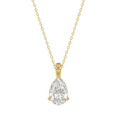 LADIES SOLITAIRE PENDANT WITH CHAIN 1 1/2CT PEAR DIAMOND 14K YELLOW GOLD