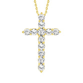 LADIES CROSS PENDANT WITH CHAIN 1CT ROUND DIAMOND 14K YELLOW GOLD
