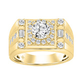 14K YELLOW GOLD 2.00CT ROUND/EMERALD DIAMOND MEN'S RING (CENTER STONE ROUND DIAMOND 1CT)