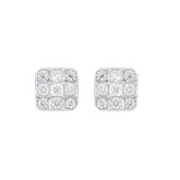LADIES EARRINGS 1CT ROUND/PRINCESS DIAMOND 14K WHITE GOLD