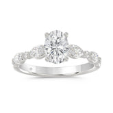 14K White Gold Oval Diamond Ring 1 1/2Ct With Round & Marquise Side Diamonds 1.00Ct Center Stone Oval Diamond For Women Fine Jewelry Gift For Her (Color F-G Clarity Vs1/Vs2)