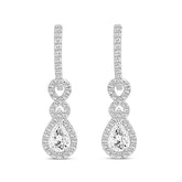 LADIES HOOPS EARRINGS 2.00CT ROUND/PEAR DIAMOND 14K WHITE GOLD