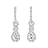 LADIES HOOPS EARRINGS 2.00CT ROUND/PEAR DIAMOND 14K WHITE GOLD