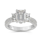 LADIES RING 3CT ROUND/EMERALD/CADILLAC DIAMOND 14K WHITE GOLD (CENTER STONE EMERALD DIAMOND 2CT )