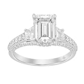 LADIES RING 3CT ROUND/EMERALD/TRAPEZOID DIAMOND 14K WHITE GOLD (CENTER STONE EMERALD DIAMOND 2CT )
