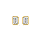 LADIES SOLITAIRE EARRINGS 2CT EMERALD DIAMOND 14K YELLOW GOLD