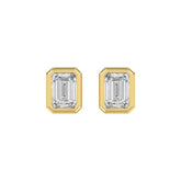 LADIES SOLITAIRE EARRINGS 3CT EMERALD DIAMOND 14K YELLOW GOLD