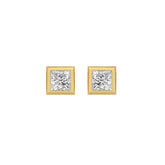 LADIES SOLITAIRE EARRINGS 1CT PRINCESS DIAMOND 14K YELLOW GOLD