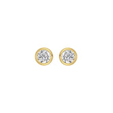 LADIES SOLITAIRE EARRINGS 1CT ROUND DIAMOND 14K YELLOW GOLD