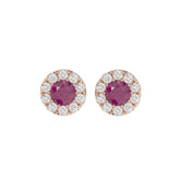 LADIES EARRINGS 5/8CT ROUND/RUBY DIAMOND 14K ROSE GOLD (CENTER STONE RUBY DIAMOND 3/4CT)