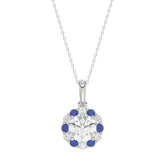 14K WHITE GOLD 1 1/4CT ROUND/ ROUND BLUE SAPPHIRE DIAMOND LADIES PENDANT (CENTER STONE ROUND DIAMOND 1CT)