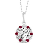 14K WHITE GOLD 1 1/3CT ROUND RUBY DIAMOND LADIES PENDANT WITH CHAIN (CENTER STONE ROUND DIAMOND 1CT)