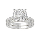 LADIES BRIDAL SET 3 1/2CT ROUND/CUSHION DIAMOND 14K WHITE GOLD (CENTER STONE CUSHION DIAMOND 4CT )