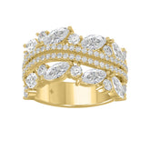 This is a diamond 14k cluster Ladies 2CT Ring featuring Marquise-shaped and round-cut diamonds in a leaf or floral motif set in Yellow gold (Color F-