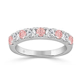 14K White Gold 1.00 CT Round Pink & White Diamond Alternating Band Ring