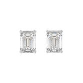 LADIES SOLITAIRE EARRINGS 4.00CT EMERALD DIAMOND 14K WHITE GOLD