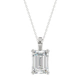 LADIES SOLITAIRE PENDANT WITH CHAIN 4CT EMERALD DIAMOND 14K WHITE GOLD