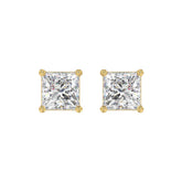 LADIES SOLITAIRE EARRINGS 4CT PRINCESS DIAMOND 14K YELLOW GOLD
