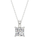 LADIES SOLITAIRE PENDANT WITH CHAIN 4CT PRINCESS DIAMOND 14K WHITE GOLD