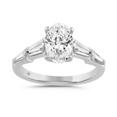 LADIES RING 3CT ROUND/OVAL/BAGUETTE DIAMOND 14K WHITE GOLD (CENTER STONE OVAL DIAMOND 2CT )