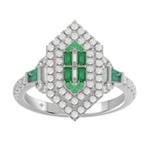 14K WHITE GOLD 1 1/6CT ROUND/BAGUETTE/EMERALD DIAMOND LADIES RING (GREEN EMERALD BAGUETTE DIAMOND 1/6CT)