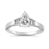 LADIES RING 2.00CT ROUND/BAGUETTE/PEAR DIAMOND 14K WHITE GOLD (CENTER STONE PEAR DIAMOND 1 1/2CT)