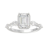 LADIES RING 3 1/2CT ROUND/MARQUISE/EMERALD DIAMOND 14K WHITE GOLD (CENTER STONE EMERALD DIAMOND 3.00CT)