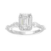 LADIES RING 3.50CT ROUND/MARQUISE/EMERALD DIAMOND 14K WHITE GOLD (CENTER STONE EMERALD DIAMOND 3.00CT)