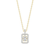 LADIES DANCING DIAMOND PENDANT WITH CHAIN 3/4CT ROUND/EMERALD DIAMOND 14K YELLOW GOLD (CENTER STONE EMERALD DIAMOND 1/2CT)